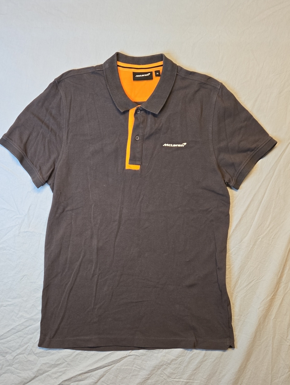 Mclaren Grey 1/4 Button Down Polo Shirt with Orange Trim